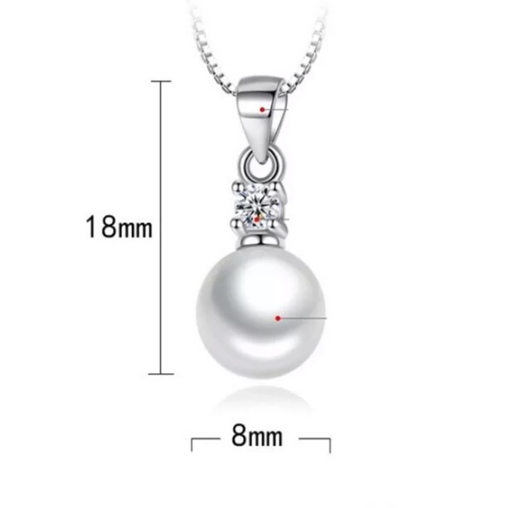 π Sterling Silver 925 Diamond Pearl Necklace - Picture 5 of 5
